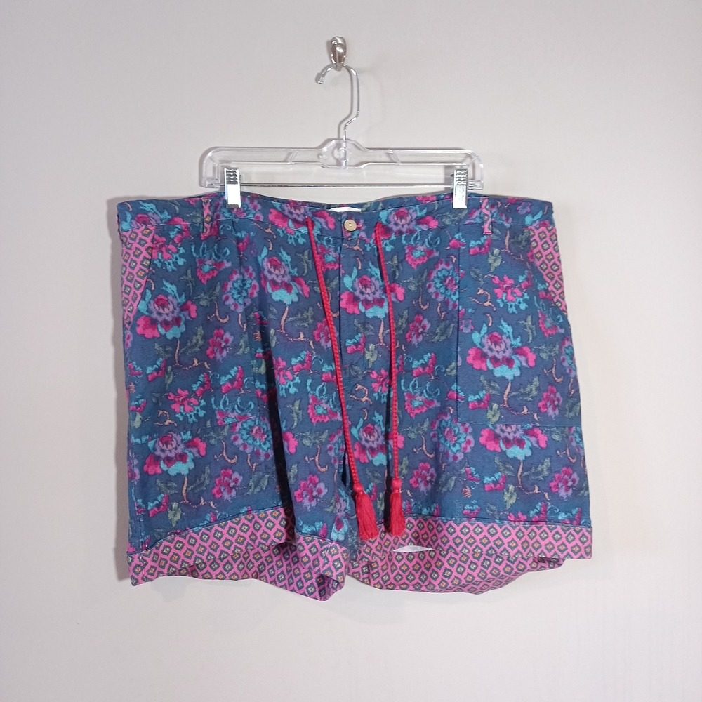 Sundance Linen Blend Kalini Shorts i.n Blue Floral Size XXL